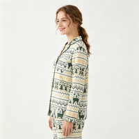 Ensemble de pyjama pour femmes en coton pur tissé, col en V, manches longues, style décontracté, ODM, pantalon à taille élastique, longueur cheville, motif floral parfumé
