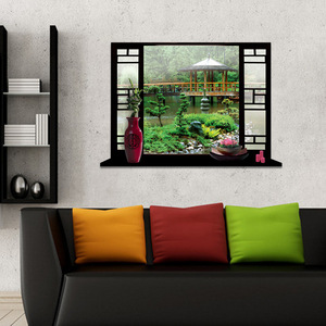 สติ๊กเกอร์ติดผนังหน้าต่างปลอม 3 มิติ 50x70 ซม. ภูมิทัศน์เอเชียเซนกันน้ำ PVC ตกแต่งบ้านรูปสี่เหลี่ยมผืนผ้ารูปแบบทิวทัศน์ XM09 - Product Image 1