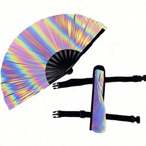 Abanico Plegable Reflectante Iridiscente con Diseño de Estrella Holográfica y Soporte para Abanico, Disponible en Stock - Product Image 1
