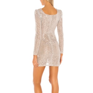 Spring Hot Selling Custom High-Quality Elegant Dinner Dress Women's Long Sleeve Thin Waist Shiny Mini <b>Sequin</b> Bodycon Dress - Product Image 2