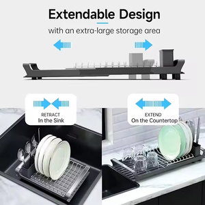 <span class=keywords><strong>Escurridor</strong></span> de platos pequeño extensible, <span class=keywords><strong>escurridor</strong></span> de platos de cocina con soporte para cubiertos extraíble - Product Image 3