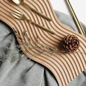 Ensemble de sous-verre en bois de Style nordique tapis de tasse d'ondulation d'eau en bois de hêtre pour café thé verres - Product Image 2