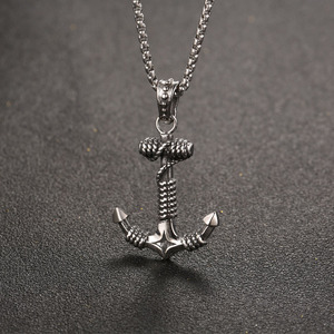 <b>Titanium</b> Steel Anchor Pendant Necklace SP820 Retro Punk Sweater Charm Geometric Design <b>Chain</b> Included - Product Image 1
