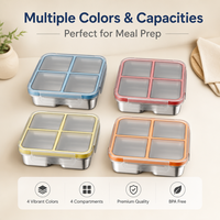 Boîte à lunch bento en acier inoxydable 304 LFGB, étanche, 4 compartiments, compatible micro-ondes, pour l'école et le bureau, logo personnalisé
