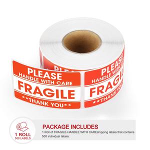1 Roll of 500 <strong>Fragile</strong> 2\&quot; X 3\&quot; Permanent <strong>Adhesive</strong> Packing Shipping <strong>Labels</strong> with Logo Handle Care Warning Can Add Custom Logo - Product Image 2