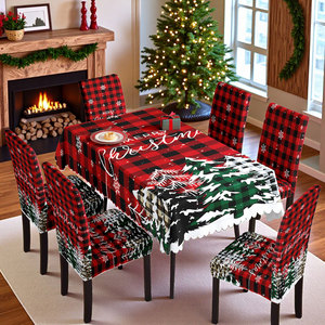 Nouvelle nappe de Noël imprimée imperméable et housses de chaise – Ensemble de décoration festive pour les fêtes - Product Image 4