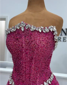 精致晚礼服无肩带水晶舞会礼服亮片珠饰公主无袖定制前庭 - Product Image 4