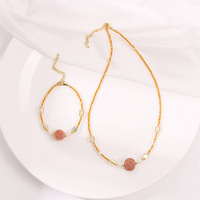 Nouveaux Bijoux de Saison : Collier et Bracelet Délicats au Design Simple, Ornés de Zircon Orange Bodhi et de Perles de Cristal, pour Jeunes Femmes
