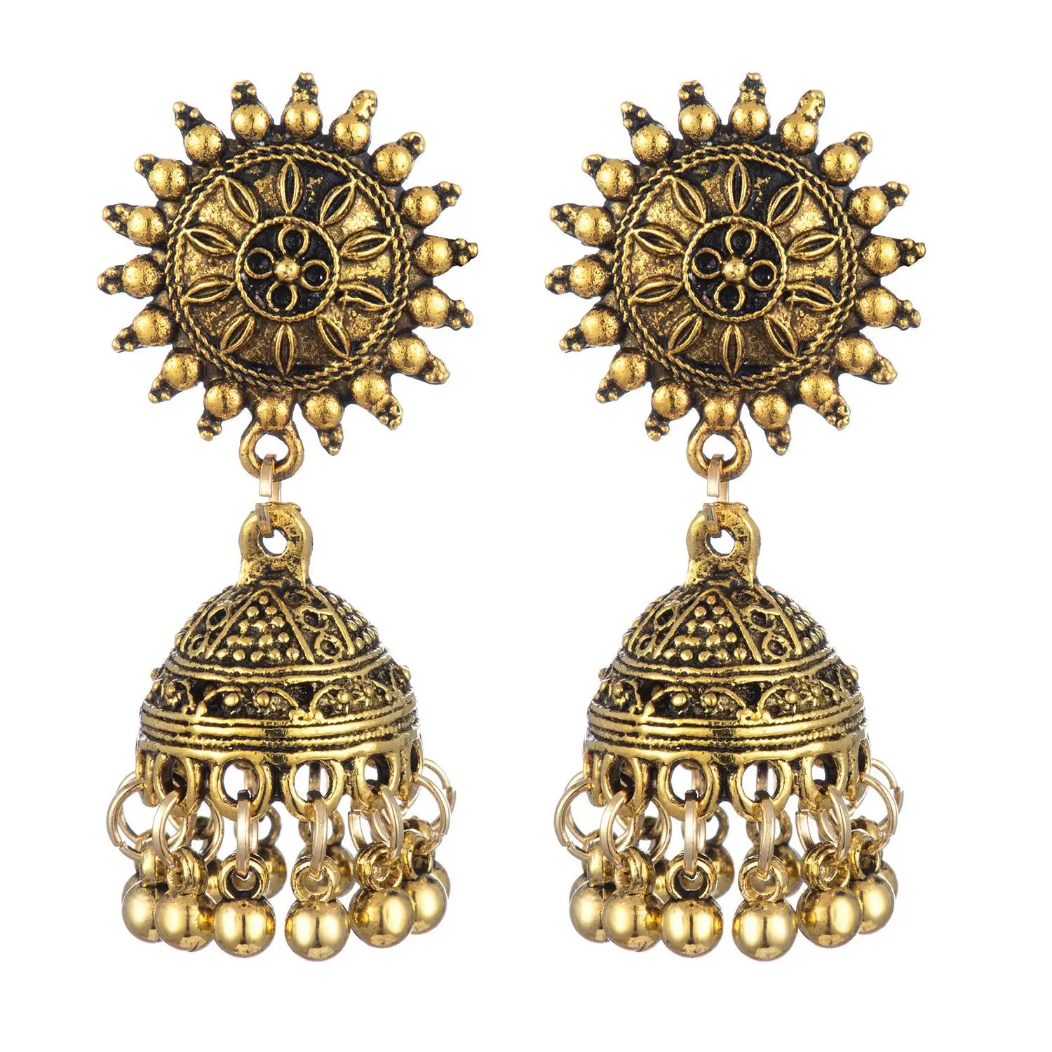 Wholesale Silver Bollywood Oxidised Women Jewelry Traditional Ethnic Gold Heavy Indian Kundan Jhumka Earrings In Antique Finish