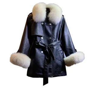 2022 winter new slim real fox fur collar coat for women cotton fur coat medium long winter parka jacket