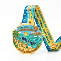 Médaille de récompense OEM sur mesure en alliage de zinc plaqué or avec impression UV pour l'événement de course de marathon côtier estival de 5 km