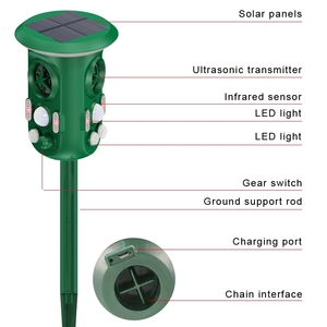 Animal Repeller 360 Degree Outdoor Garden Pest Deterrent Green <b>Plastic</b> Stake Light with LED and Ultrasonic Features - Product Image 3