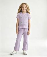 Ensemble de 3 pièces de haute qualité pour filles : débardeur, t-shirt à manches courtes et pantalon évasé. Tenue quotidienne douce et décontractée.
