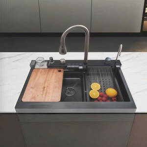 Évier de cuisine en acier inoxydable 304 avec cascade et affichage numérique, bac à légumes en nid d'abeille - Product Image 1