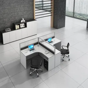 Commercial Furniture High Quality Modern Design Steel Desk Frame White Table Top 4 Person Office Workstation For Staff