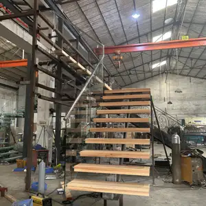 계단 난간 디자인 나무 밟기 유리 계단 스탠드 오프 난간