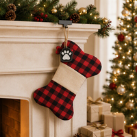 Chaussette de Noël personnalisée pour animaux de compagnie (chien, chat) avec nom et monogramme brodés, sac cadeau en coton en forme d'os avec boucle de suspension