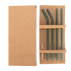 10mm cannucce di vetro colorato vari colori tazza bere cannucce con 2 dritto 2 curvo 1 spazzola Bar accessori - Product Image 1