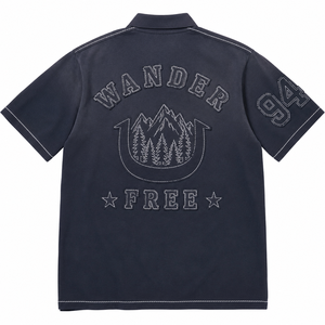 T-shirt personnalisé OEM avec broderie, délavé à l'acide, col montant, en coton uni, avec patchs, noir, pour hommes, style néerlandais - Product Image 2