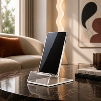 Support de téléphone moderne minimaliste en acrylique massif poli, support transparent monobloc sans couture, décoration d'intérieur, présentoir de comptoir de bureau