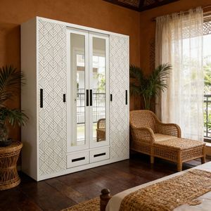 4-Door Metal <strong>Wardrobe</strong> <strong>with</strong> <strong>Drawers</strong> <strong>and</strong> Hangers; Custom-Made Steel Storage Cabinet for Bedrooms; Lockable Storage Closet - Product Image 2