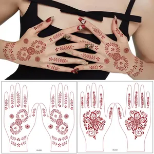 Custom 18 sheets mystery sexy mandala flower waterproof full hand brown red finger fake temporary henna tattoo stickers