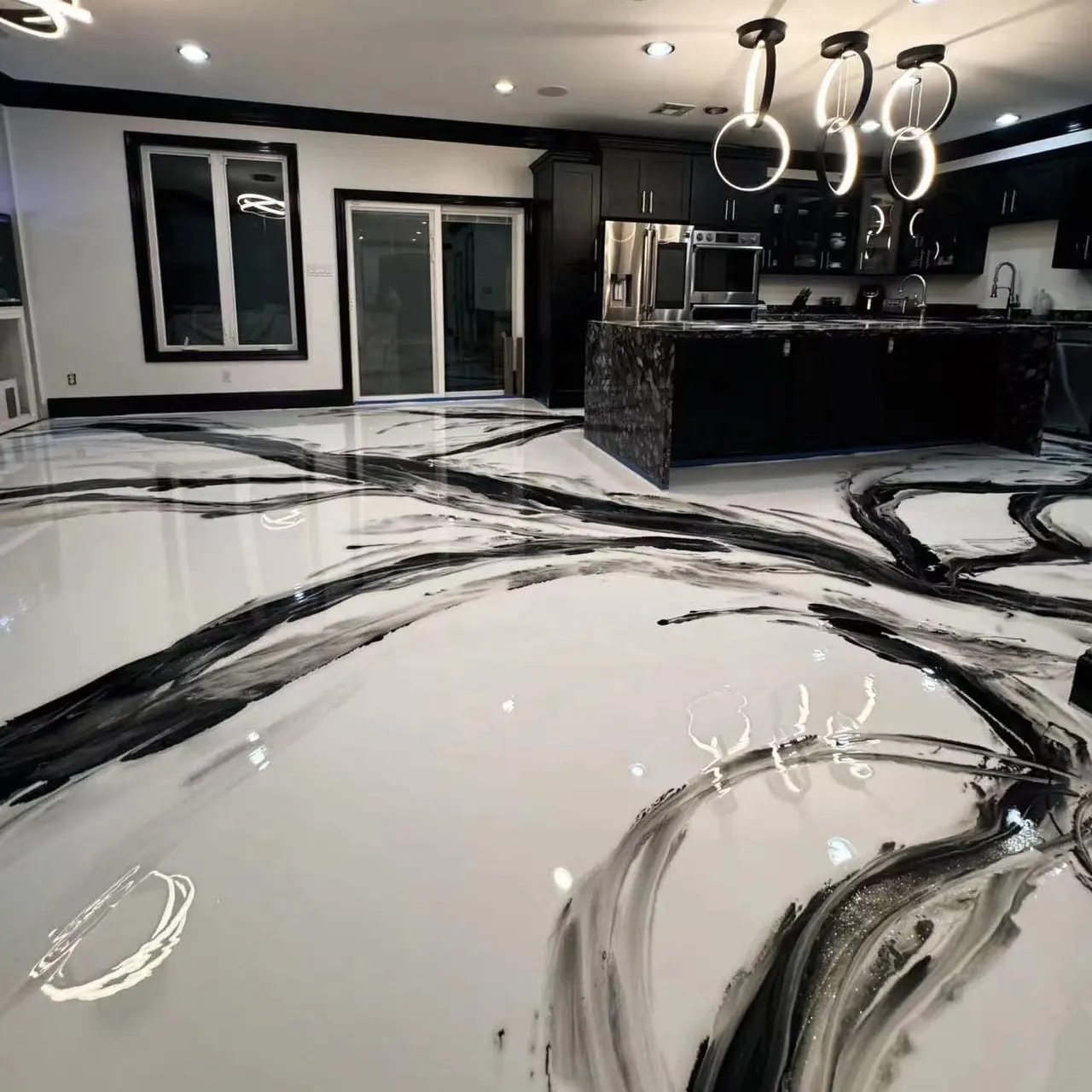 Lsy 2:1 Hoogglans 100% Solide Waterdichte Anti-Slip Zelfnivellerende Krasbestendigheid Marmeren Look Metallic Epoxy Vloercoating