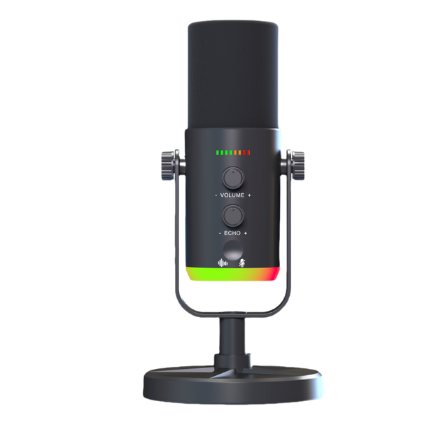 USB Plug RGB Wired Microphone Black & White Plastic Recording Studio Singing PC Gaming Streaming & Podcasting