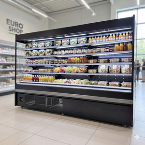 Réfrigérateur à rideau d'air multi-étagères à façade incurvée, réfrigérant R22, circulation uniforme de l'air pour la présentation de légumes frais et de salades - Product Image 4