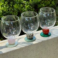 Tasse en verre transparente avec pierres précieuses artificielles de luxe légères, boule ronde colorée, tasse en verre de couleur contrastante
