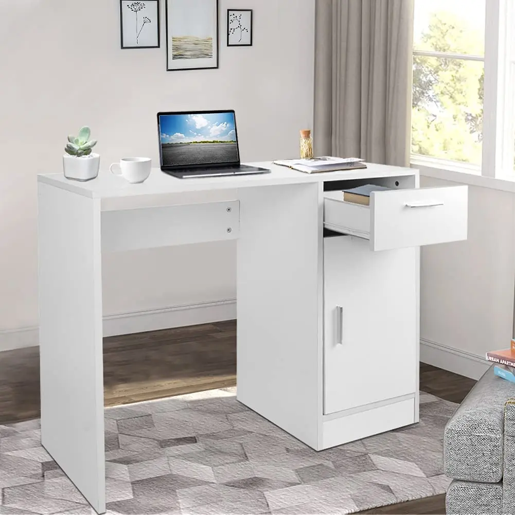 Modern Table Study Writing Desk Workstation Storage Cabinet with Drawer for Home Office Study Room