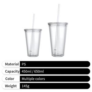 Vaso de Plástico con Pajita, Portátil, Elegante, Minimalista, de Gran Capacidad, con Doble Pared, para Exteriores, Venta al Por Mayor - Product Image 3