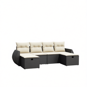 Grand ensemble de canapés de jardin modulaires en polyrotin noir, mobilier d'extérieur au design contemporain avec coussins en mousse haute densité - Product Image 1