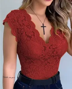 New Women Sexy V Neck Lace Vest Top Sleeveless Solid Tops Casual Underwear Female Comfortable Clothing Lady Plus Size