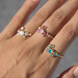 Anillos de Joyería de Acero Inoxidable Resistentes al Agua y al Deslustre, Chapado en Oro de 18k, Anillo Ajustable de Moda con Circonita de Colores para Mujer - Product Image 1