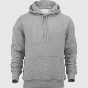 <b>Men's</b> Pullover Hoodie Light Heather Grey Fleece Sweatshirt Front Kangaroo <b>Pouch</b> Matching Drawstrings - Product Image 1