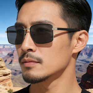 Lunettes de soleil carrées Ks-3987 pour hommes, monture noire en plastique et métal, verres polarisés TAC UV400, protection solaire tendance - Product Image 5