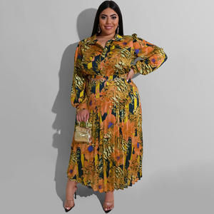 Set di 2 pezzi camicie con stampa plissettata oversize da donna gonne floreali Midi <span class=keywords><strong>abbigliamento</strong></span> <span class=keywords><strong>Casual</strong></span> Plus Size - Product Image 4