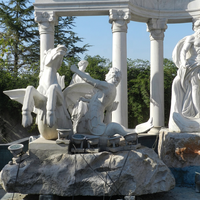 Décoration de jardin extérieur : Colonne en pierre naturelle, statue de cheval de mer en marbre, fontaine Trevi à eau, sculpture d'animal