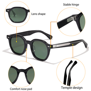 Lunettes de soleil rondes à monture intégrale en acétate – Style vintage rétro polarisé UV400 – Unisexe pour hommes et femmes, idéales pour la conduite, les voyages et les fêtes – <span class=keywords><strong>Concept</strong></span> HBK - Product Image 4