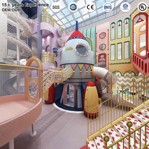 Grande aire de jeux intérieure sur le thème des fusées avec toboggan pour enfants, mur d'escalade, piscine à balles et espace de jeux souple - Product Image 1