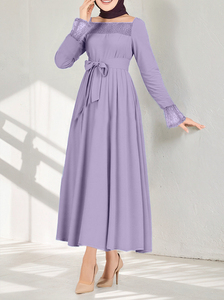 Middle Eastern Ladies Solid Color Lace Patchwork Pleated Abaya Fashion <strong>Dress</strong> Bulk Elegant Pakistani <strong>Egyptian</strong> Women <strong>Muslim</strong> <strong>Dress</strong> - Product Image 4