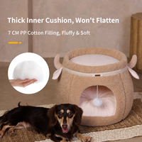 En gros, Niche pour animaux de compagnie en forme de corne de vache, mignonne, en peluche, avec boule suspendue, Nid chaud d'hiver pour chat et chien, amovible et lavable, OEM