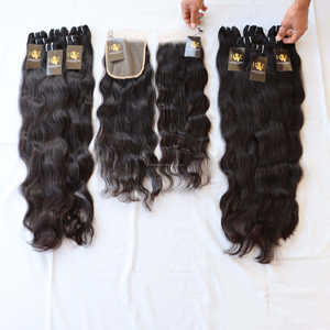 Mechones de pelo con diseño de logotipo personalizado, cabello humano brasileño 100% liso indio sin procesar, mechones con cierre de encaje - Product Image 4