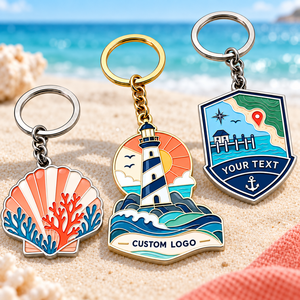 Llaveros Personalizados de Esmalte Duro con Diseño Costero: Faro, Concha, Puerto - Llaveros Metálicos OEM ODM - Product Image 1