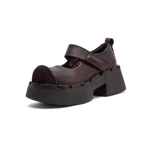 Nouvelles chaussures décontractées pour femmes en cuir de vachette véritable, style vintage, à semelle épaisse, collection Printemps 2026 - Product Image 1