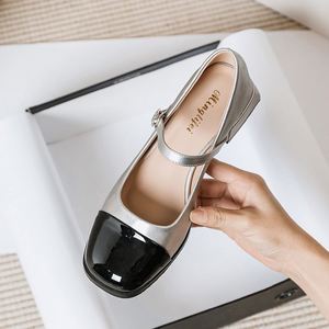 2026 Spring Autumn New Tweed Mary Jane Shoes Black <b>White</b> Retro Block <b>Heel</b> Soft Sole Non slip Elegant All Match Leather Shoes - Product Image 1