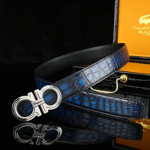 Cinturón de Cuero de Cocodrilo Genuino para Hombre con Hebilla Dorada, Correa de Cintura de Piel de Cocodrilo de Diseño de Lujo para Negocios y Uso Diario - Product Image 1