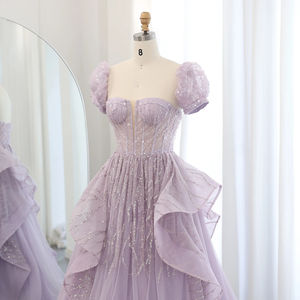 Jancember SZ452 Elegant Short Sleeve Lilac Evening Party Women's Gowns Dresses - Product Image 4