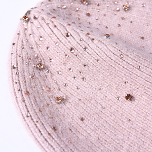 Bonnets d'hiver pour femme en laine véritable raton laveur, couvre-chef avec <span class=keywords><strong>pompon</strong></span> en boule, chapeau tricoté avec strass en cachemire, haute qualité, nouveauté 2019 - Product Image 6